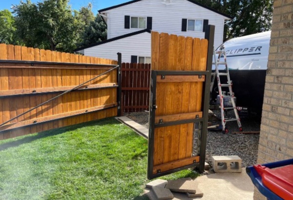 Custom steel-framed wood fence gate