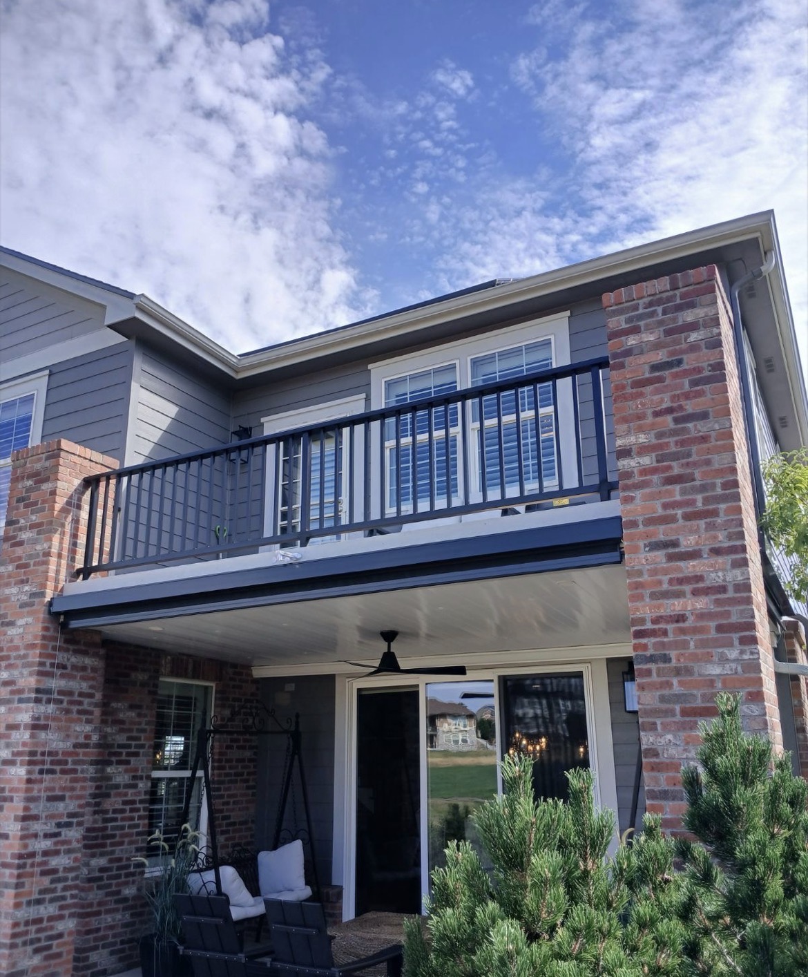Second-story balcony steel railings