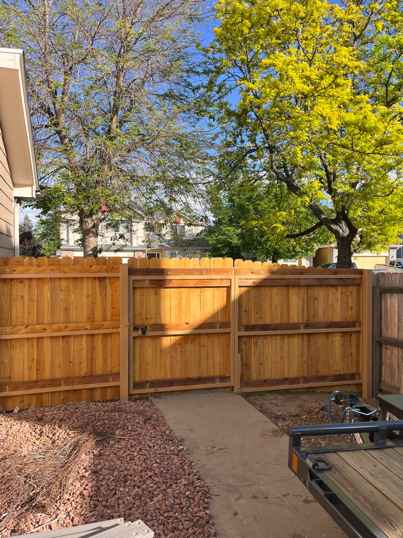 Steel-framed cedar privacy gate