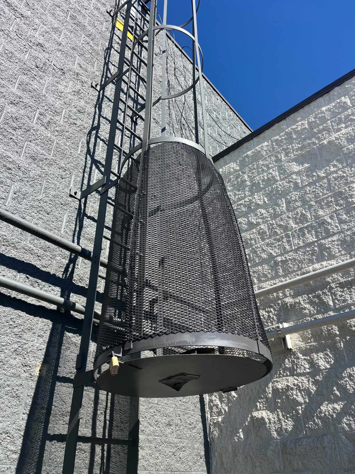 Rooftop ladder cage with expanded metal enclosure