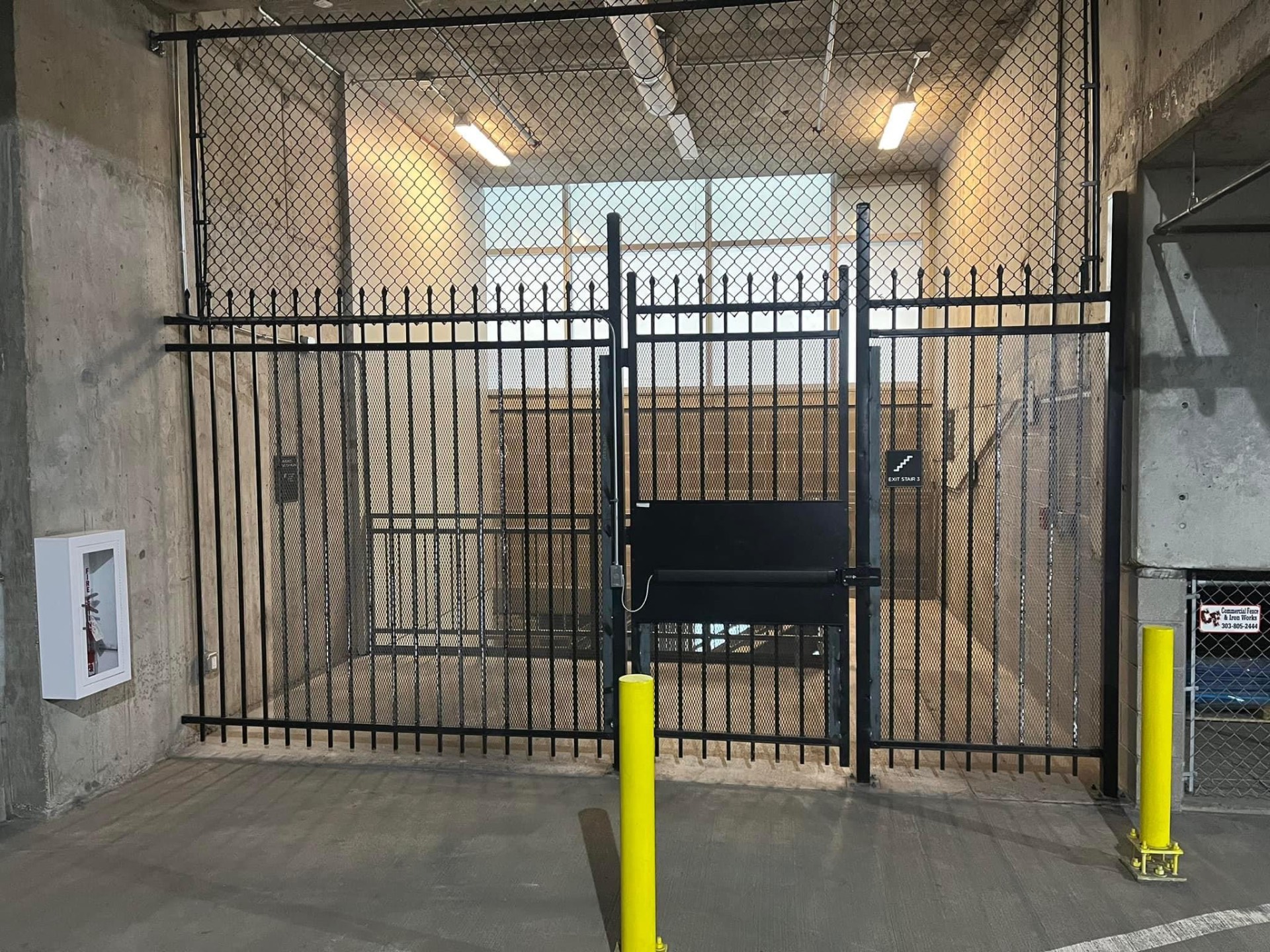 Commercial parking garage steel security cage and gate